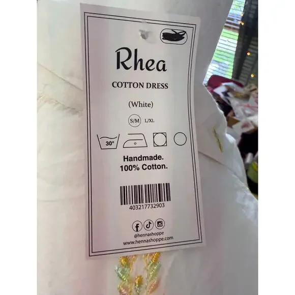 Rhea Cotton Embroidered Maxi Dress Floral Buttons Boho Cottagecore NWT - Picture 4 of 5
